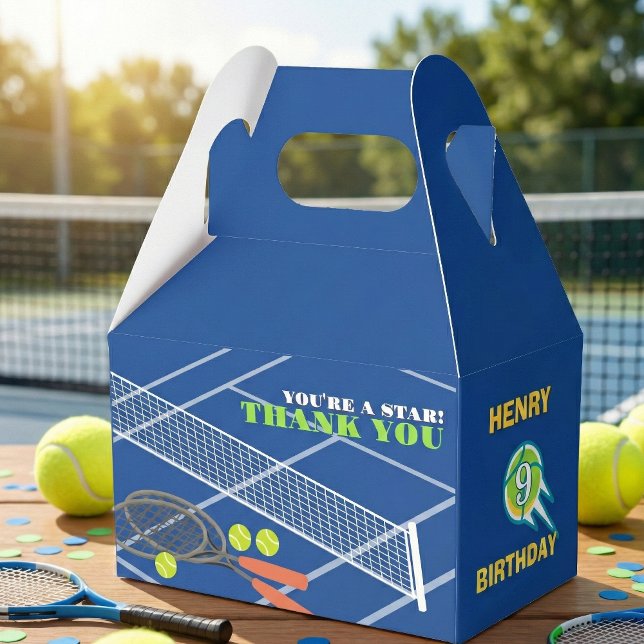 Blue Sporty Tennis Ball Kids Birthday Thank You Favor Boxes (Creator Uploaded)