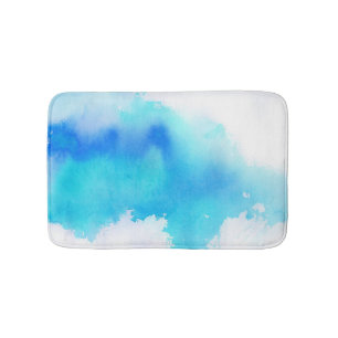 Blue spot, watercolor abstract hand painted bath mat
