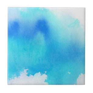 Blue spot, watercolor abstract hand painted ceramic tile