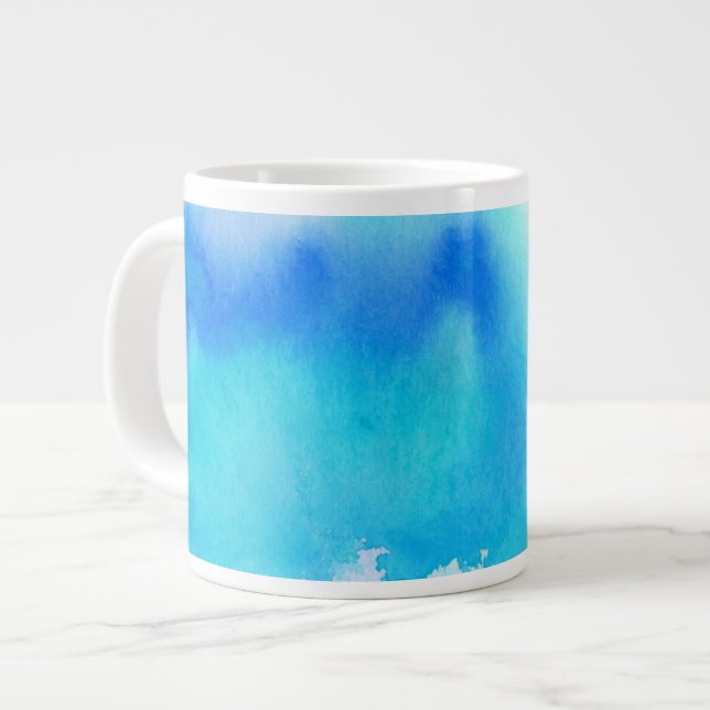 Blue spot, watercolor abstract hand painted giant coffee mug (Front Left)