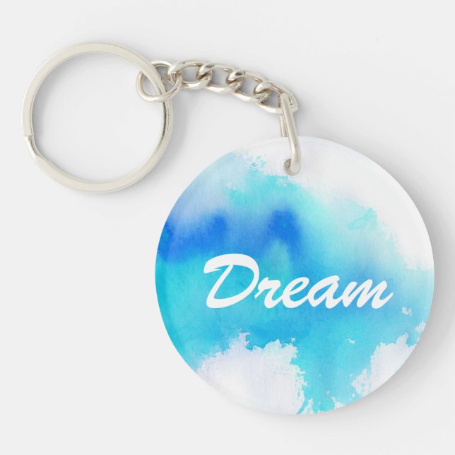 Blue spot, watercolor abstract hand painted keychain (Front)