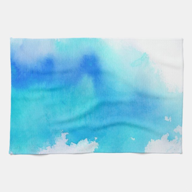 Blue spot, watercolor abstract hand painted kitchen towel (Horizontal)