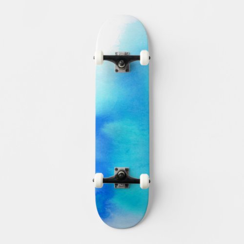 Blue spot watercolor abstract hand painted skateboard deck