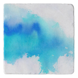 Blue spot, watercolor abstract hand painted trivet