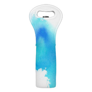 Blue spot, watercolor abstract hand painted wine bag