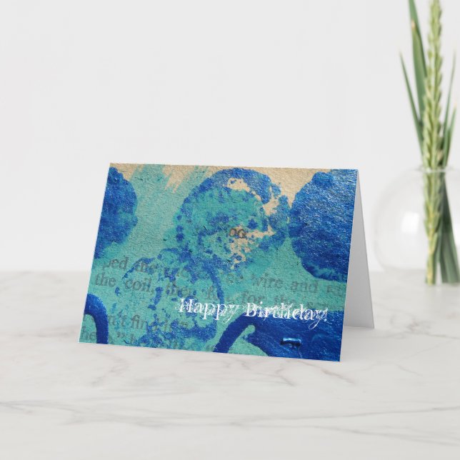 Blue Spots Mixed Media, Happy Birthday! Card (Front)