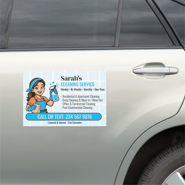 Blue Spray Bottle Maid Tile House Cleaning Car Magnet