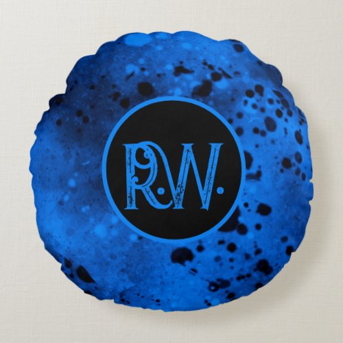 Blue Spray Paint Splatter Effect Round cushion