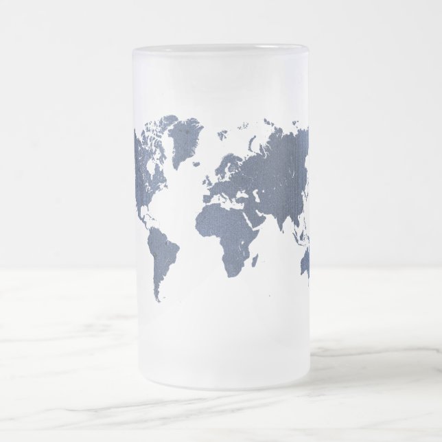 Blue Spray Painting World Map Frosted Glass Beer Mug (Center)