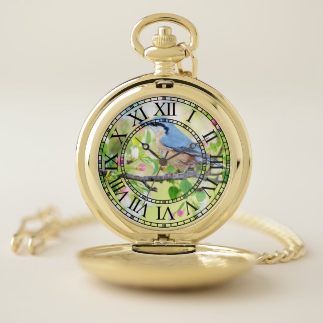 Blue spring bird pocket watch (Inside)