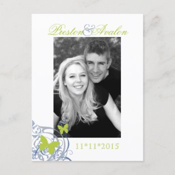 Blue Spring Butterfly Save The Date Postcard by theedgeweddings at Zazzle