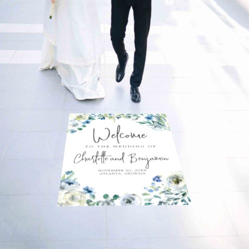 Blue Spring Floral Chic Welcome to Our Wedding Floor Decals