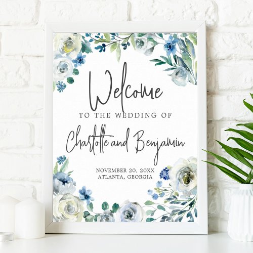 Blue Spring Floral Chic Welcome to Our Wedding Poster