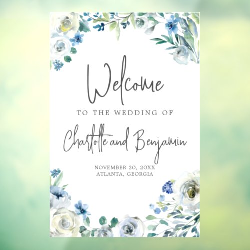Blue Spring Floral Chic Welcome to Our Wedding Window Cling