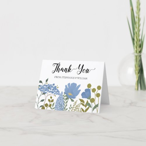 Blue Spring Floral Personalized Wedding Thank You Card