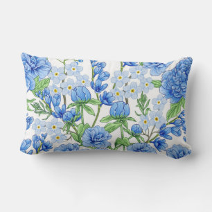 Blue Spring Flowers with Green Foliage Lumbar Pillow