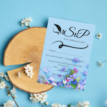 Blue Spring Minimalist Handwritten Wedding RSVP 