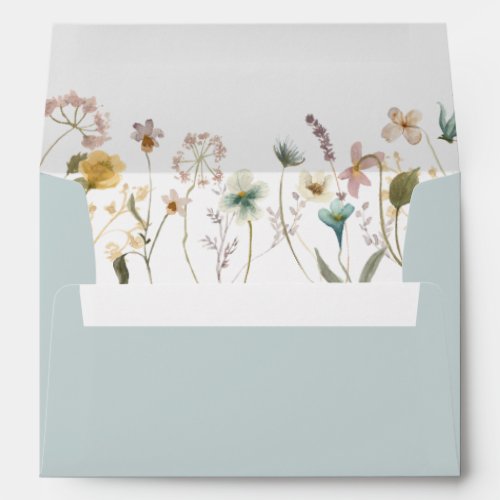 Blue Spring Pressed Flowers Return Address Wedding Envelope