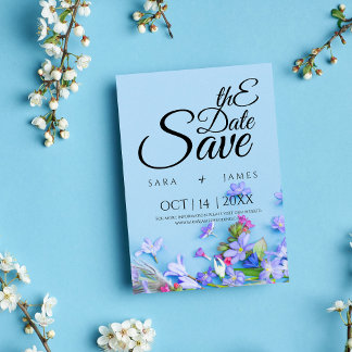 Blue Spring Save The Date wedding minimalist Card