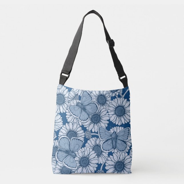 Blue spring, wild flowers, daisies crossbody bag (Front)