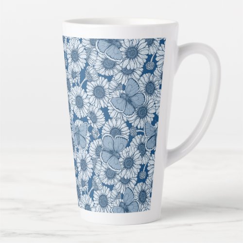 Blue spring wild flowers daisies latte mug
