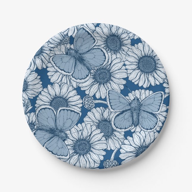 Blue spring, wild flowers, daisies paper plates (Front)