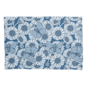 Blue spring, wild flowers, daisies pillow case