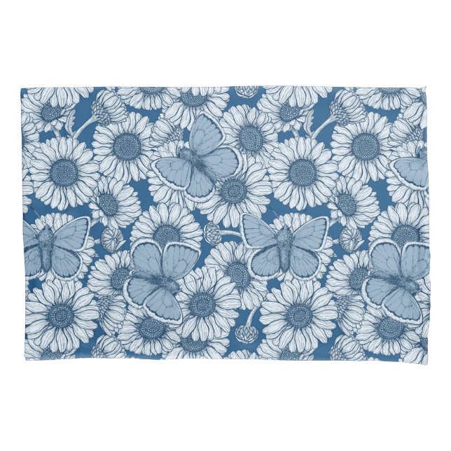 Blue spring, wild flowers, daisies pillow case (Front-Left)