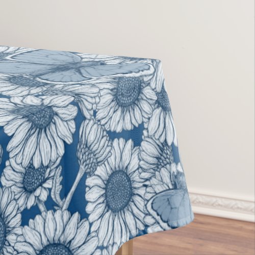 Blue spring wild flowers daisies tablecloth