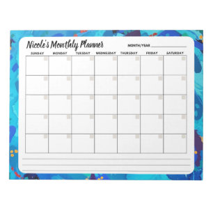 Blue Sprinkle Abstract Monthly Calendar Notepad