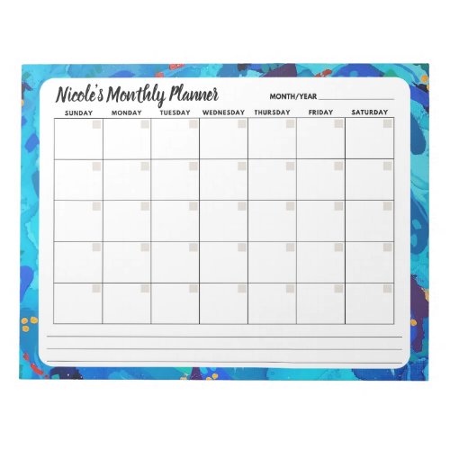Blue Sprinkle Abstract Monthly Calendar Notepad 