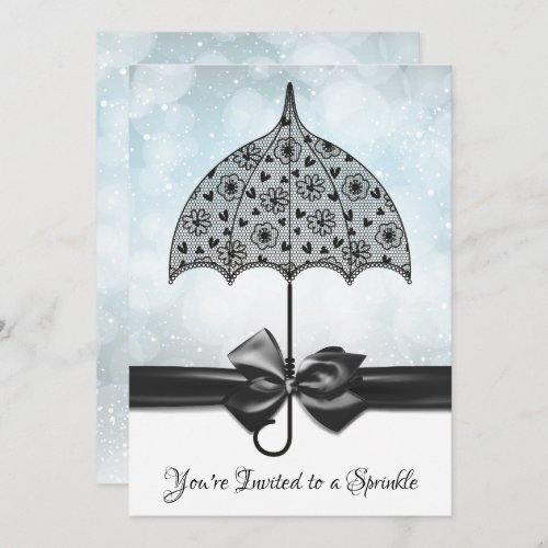 Blue Sprinkle Baby Shower  Black Lace Umbrella Invitation