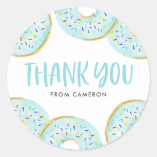Blue Sprinkle Donuts Birthday Party Thank You Classic Round Sticker