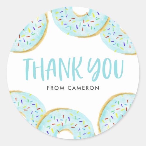 Blue Sprinkle Donuts Birthday Party Thank You