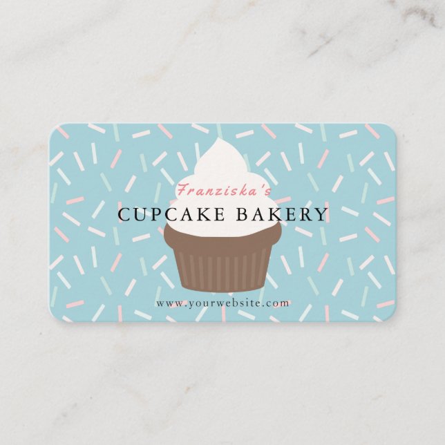 Blue Sprinkles Cupcake Bakery Business Card (Front)