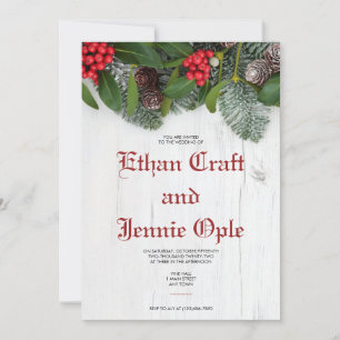 Blue Spruce and Winter Holly Wedding Invitation