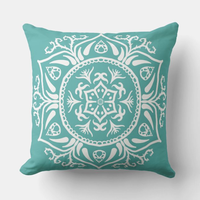 Blue Spruce Mandala Outdoor Pillow (Front)