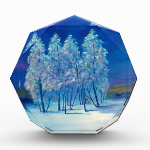 Blue Spruce Tree Christmas Desk Paperweight Award