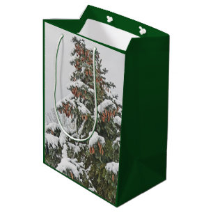 BLUE SPRUCE WITH SNOW AND PINE CONES MEDIUM GIFT BAG