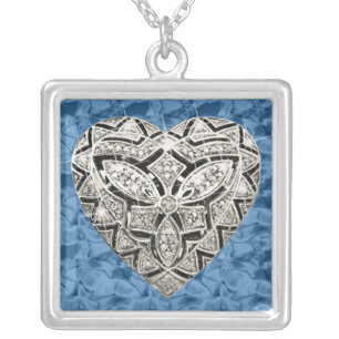 Blue Square Elegant Designer Heart Necklace