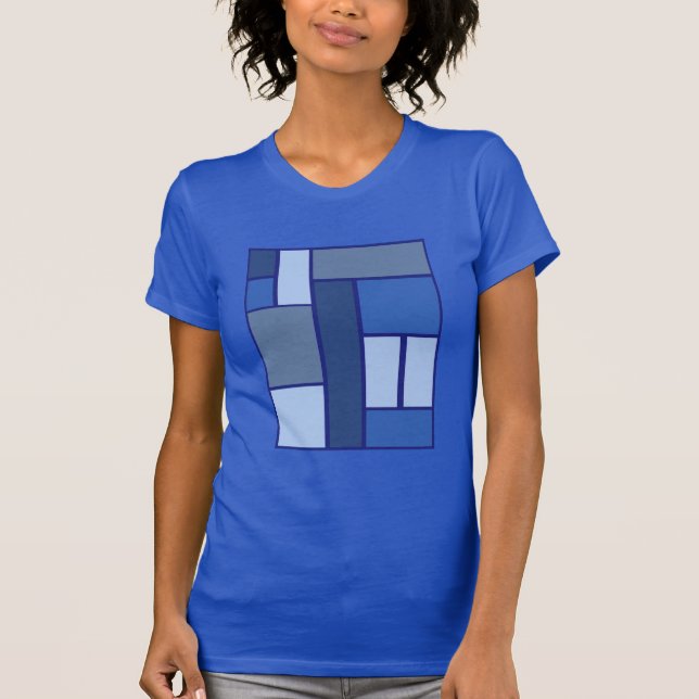 Blue Square Geometric Pattern T-Shirt (Front)