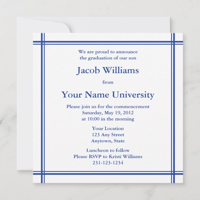 Blue Square Graduation Invitation or Announcement (Front)