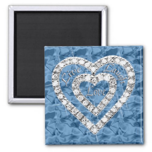 Blue Square Live Laugh Love Diamond Heart Magnet