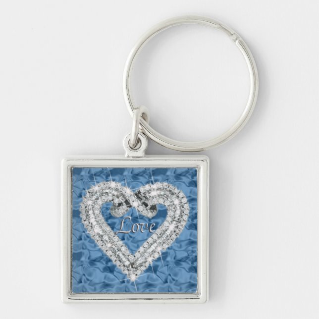 Blue Square Love Diamond Heart Keychain (Front)