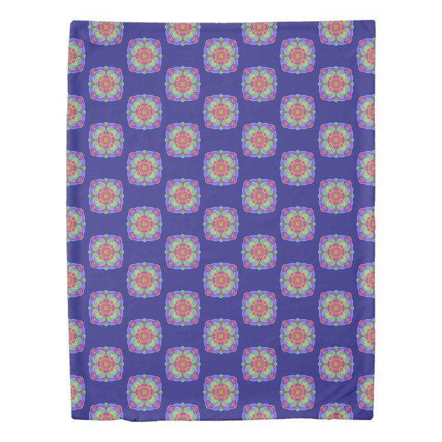 Blue Square Mandala Boho Duvet Cover (Front)