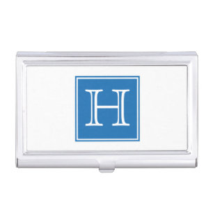 Blue Square Monogram Business Card Holder