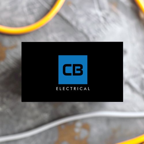 Blue Square Monogram Construction Electrical Business Card