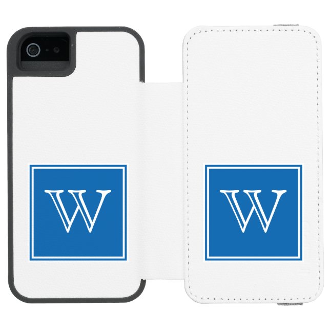 Blue Square Monogram Incipio iPhone Wallet Case (Folio Open)