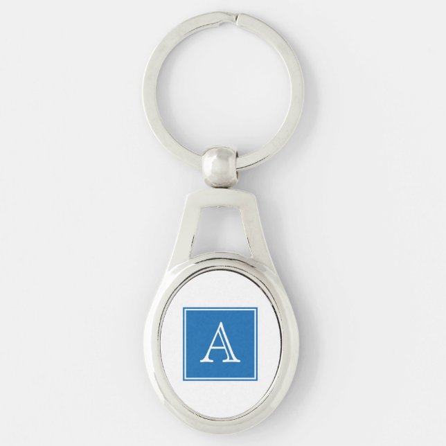 Blue Square Monogram Metal Keychain (Front)