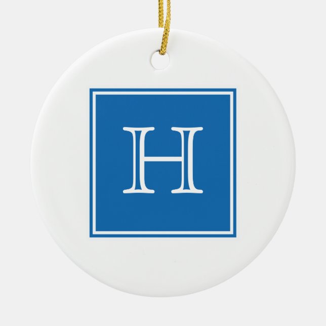 Blue Square Monogram Ornament (Front)